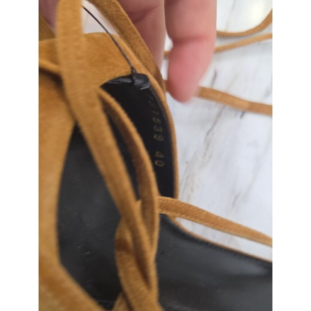 Saint Laurent Tan Suede Lace-Up Sandal with Lilac Block Heel - Picture 9 of 9